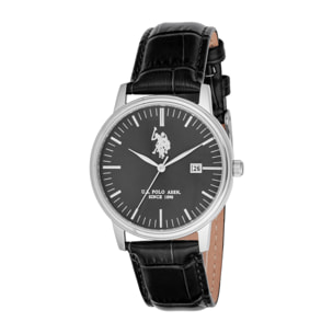 Orologio U.S. Polo Assn. in pelle nera