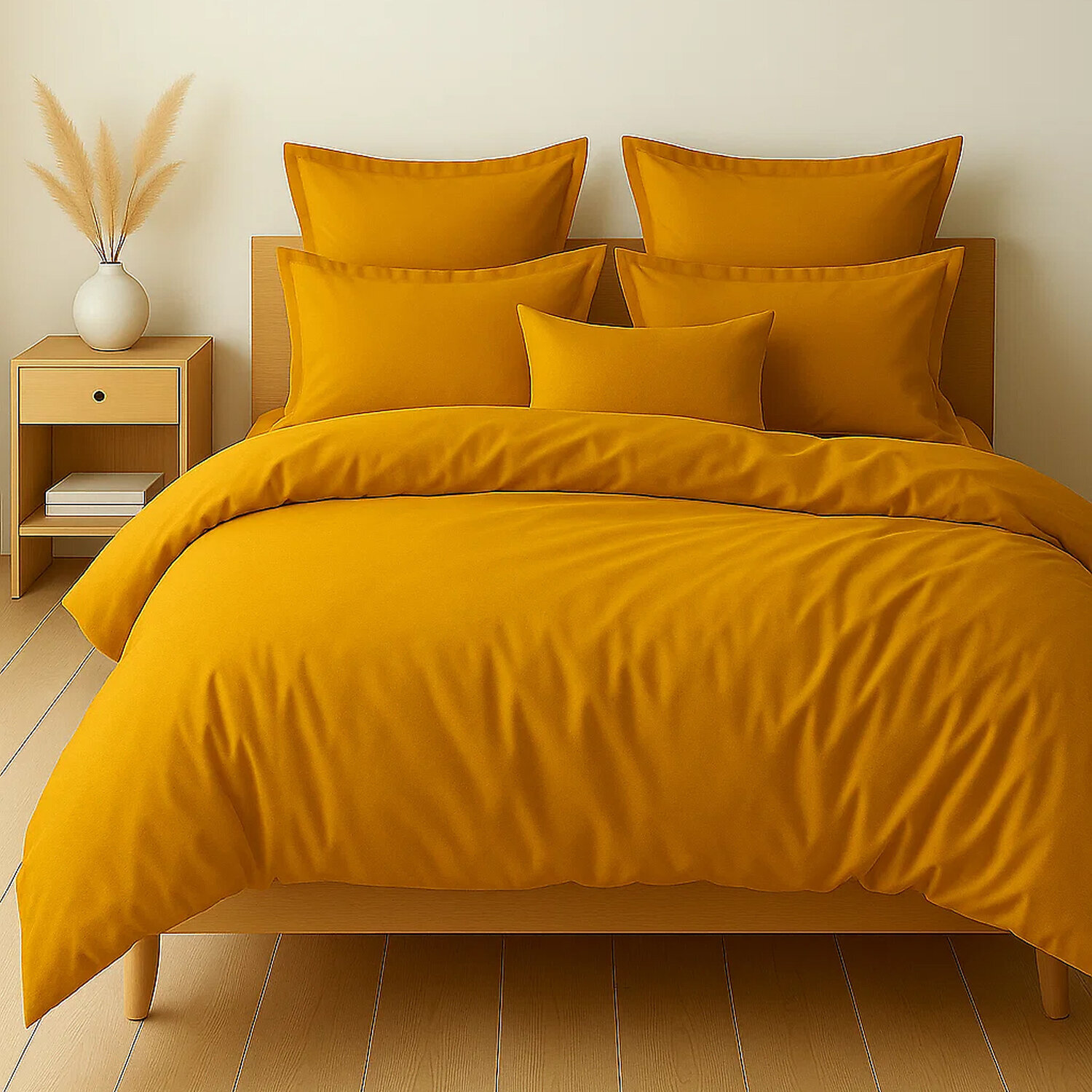 Parure housse de couette unie 100% coton - essentiel - safran