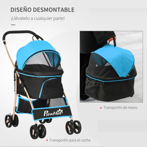 3 en 1 Cochecito para Mascotas Carrito para Perros y Gatos Desmontable Bolsa de Transporte Plegable con Cesta de Almacenaje y Frenos Tela Oxford 600D Carga 15 kg 82x49,5x98 cm Azul