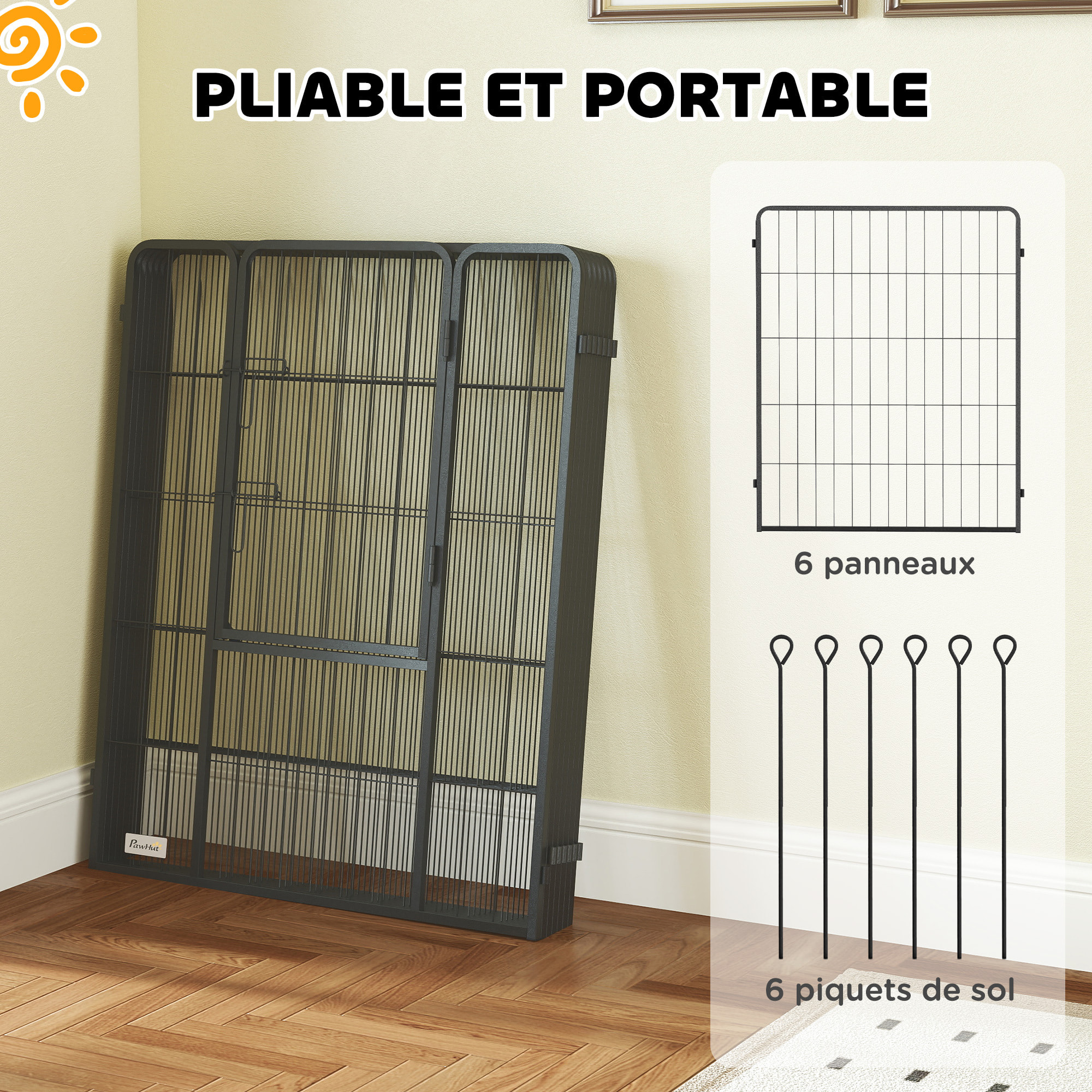 Parc enclos chien modulable pliable 6 panneaux H.100cm porte verrouillable acier époxy anthracite