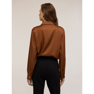 Motivi - Camicia in raso con occhielli - Marrone