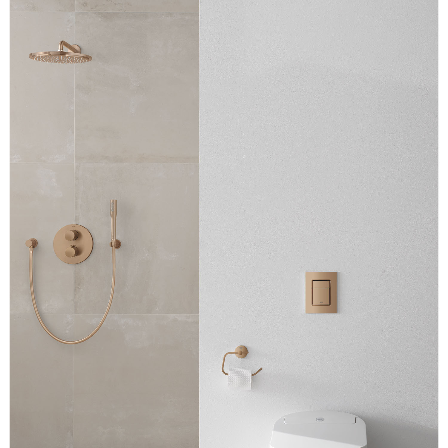 Ensemble douche de tête et bras 380 mm, 1 jet - Warm Sunset brossé