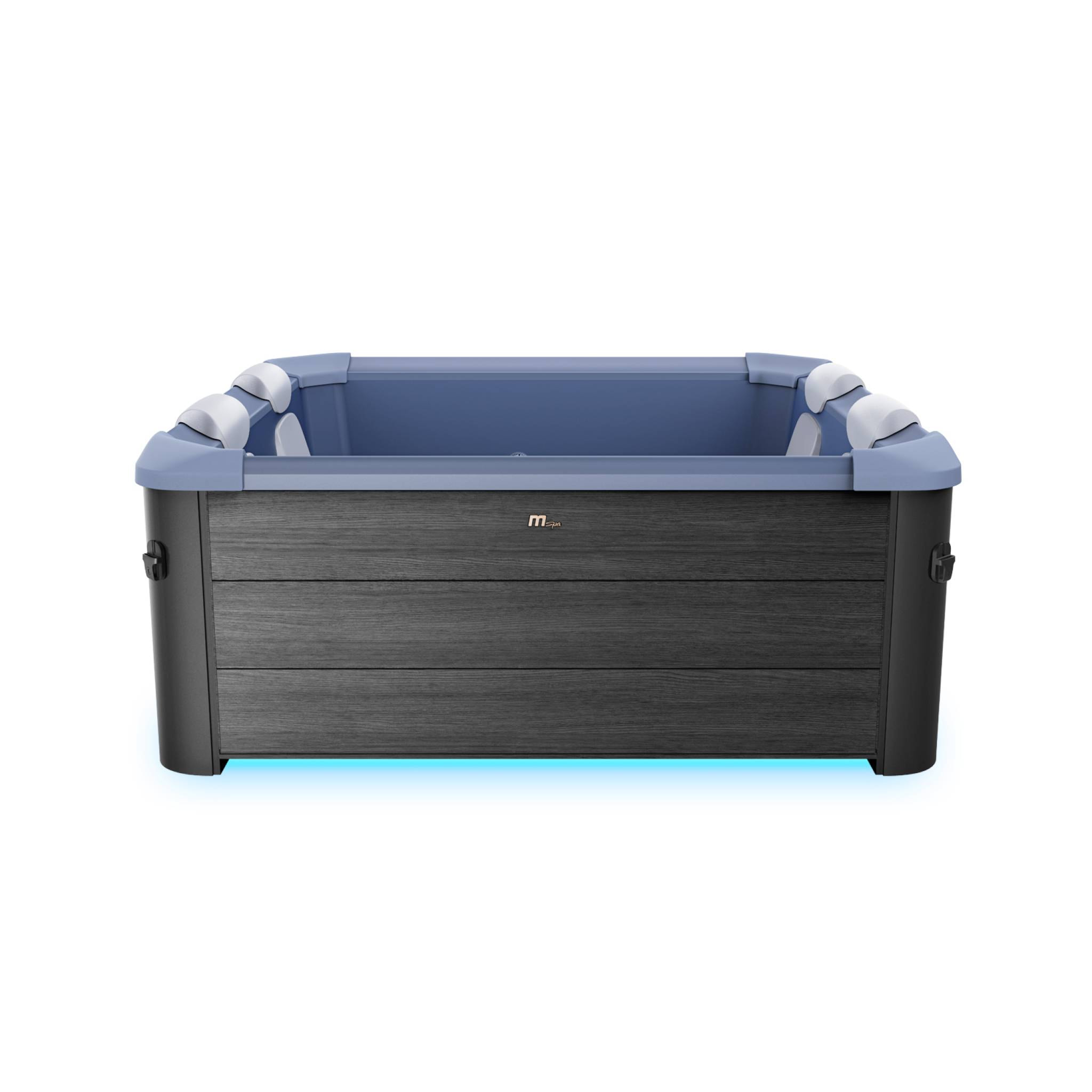 Spa rigide 6 places hydromassages. 4 coussins + bâche incluse. OSLO SAPPHIRE. L 160 x P 160 x H 65 cm. gris et bleu sapphire