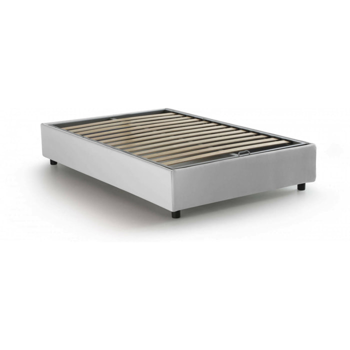 Letto piazza e mezza Asid, Letto contenitore con rivestimento in tessuto, 100% Made in Italy, Apertura frontale, adatto per materasso Cm 120x190, Bianco