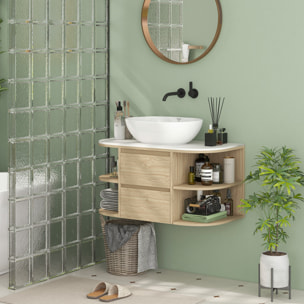 Meuble sous lavabo suspendu, meuble sous vasque, meuble salle de bain mural avec tiroirs à fermeture douce et étagères - dim. 90l x 45P x 46H cm, marron