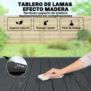 Mesa de Jardín Extensible 80/160x80 cm, Mesa de Comedor Exterior Extensible Rectangular de Aluminio, con Superficie de Lamas de Efecto Madera, para 4-6 Personas, para Patio, Terraza, Negro