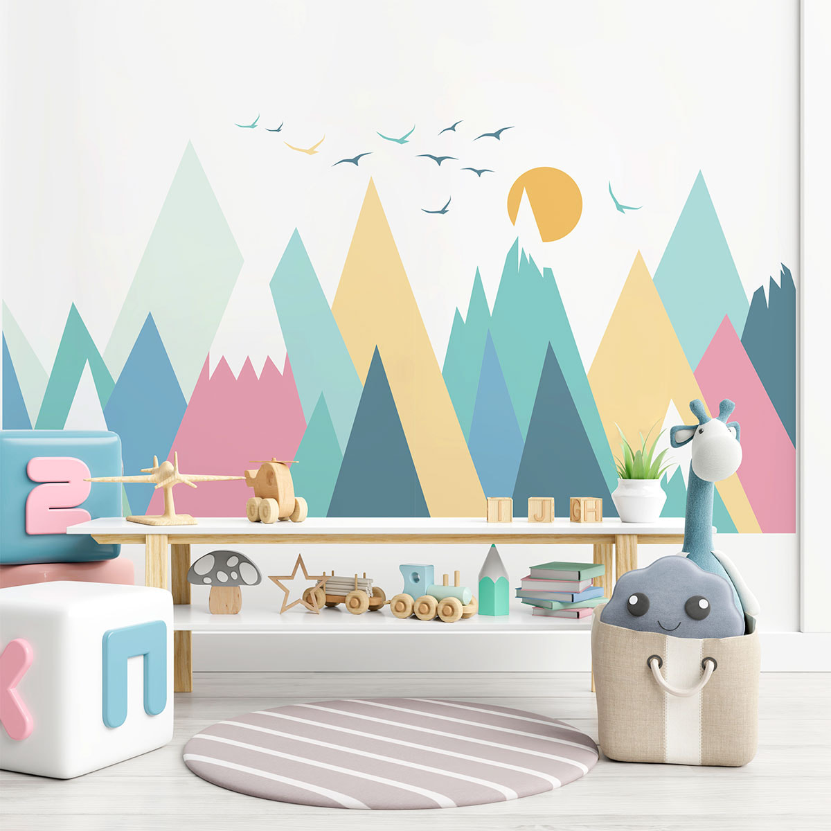 Stickers muraux enfants - Décoration chambre bébé - Autocollant Sticker mural géant enfant montagnes scandinaves NIVKA