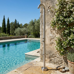 Douche extérieure NATUREL inox 316L 229 cm - rince-pieds - piscine & jardin (TS1002)