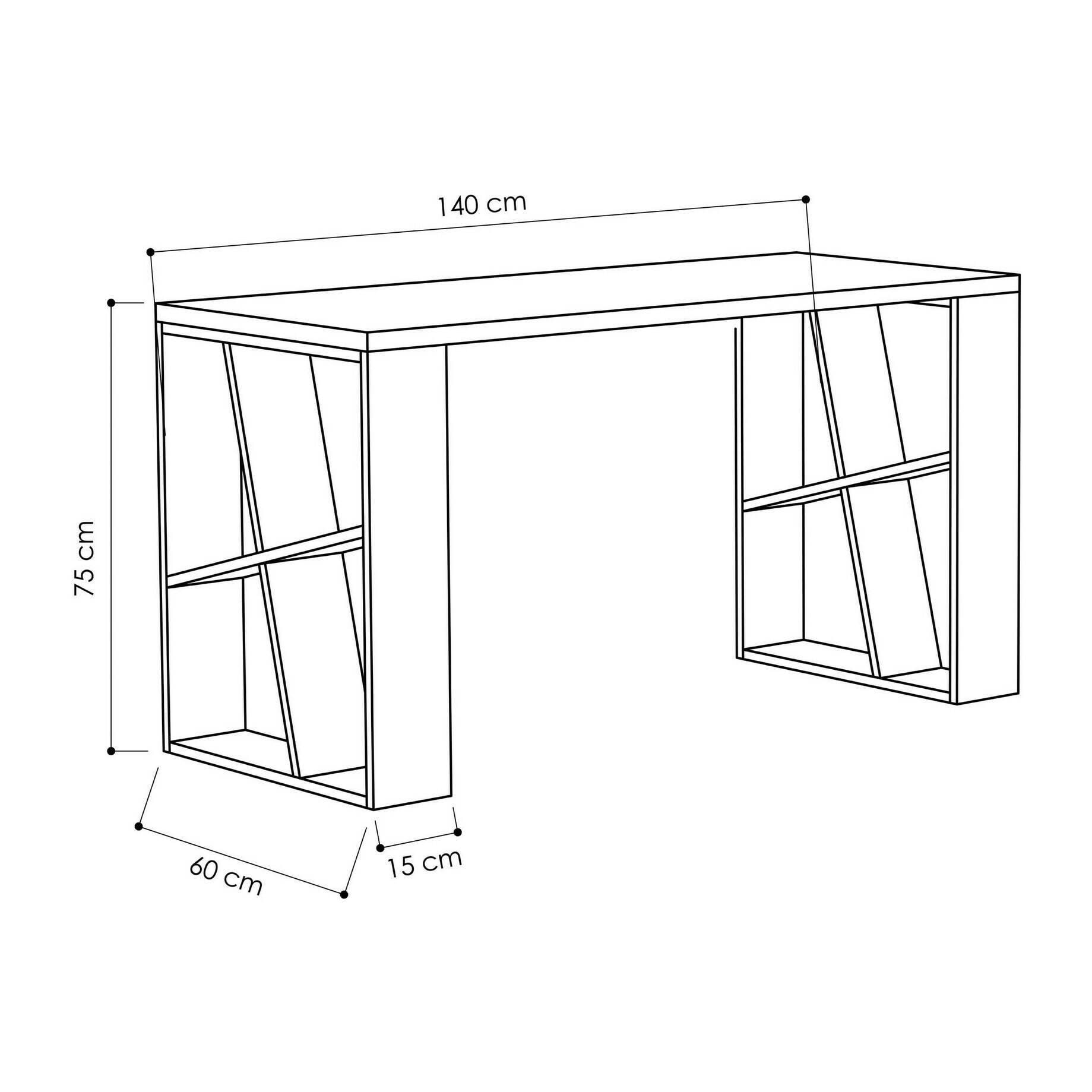 Scrivania Dmigliol, Scrittoio multiuso, Tavolo per ufficio porta PC, Piano di lavoro, 140x60h75 cm, Bianco e Rovere