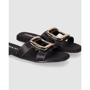 Sandalias de Piel - Negro - Tacón: Bajo