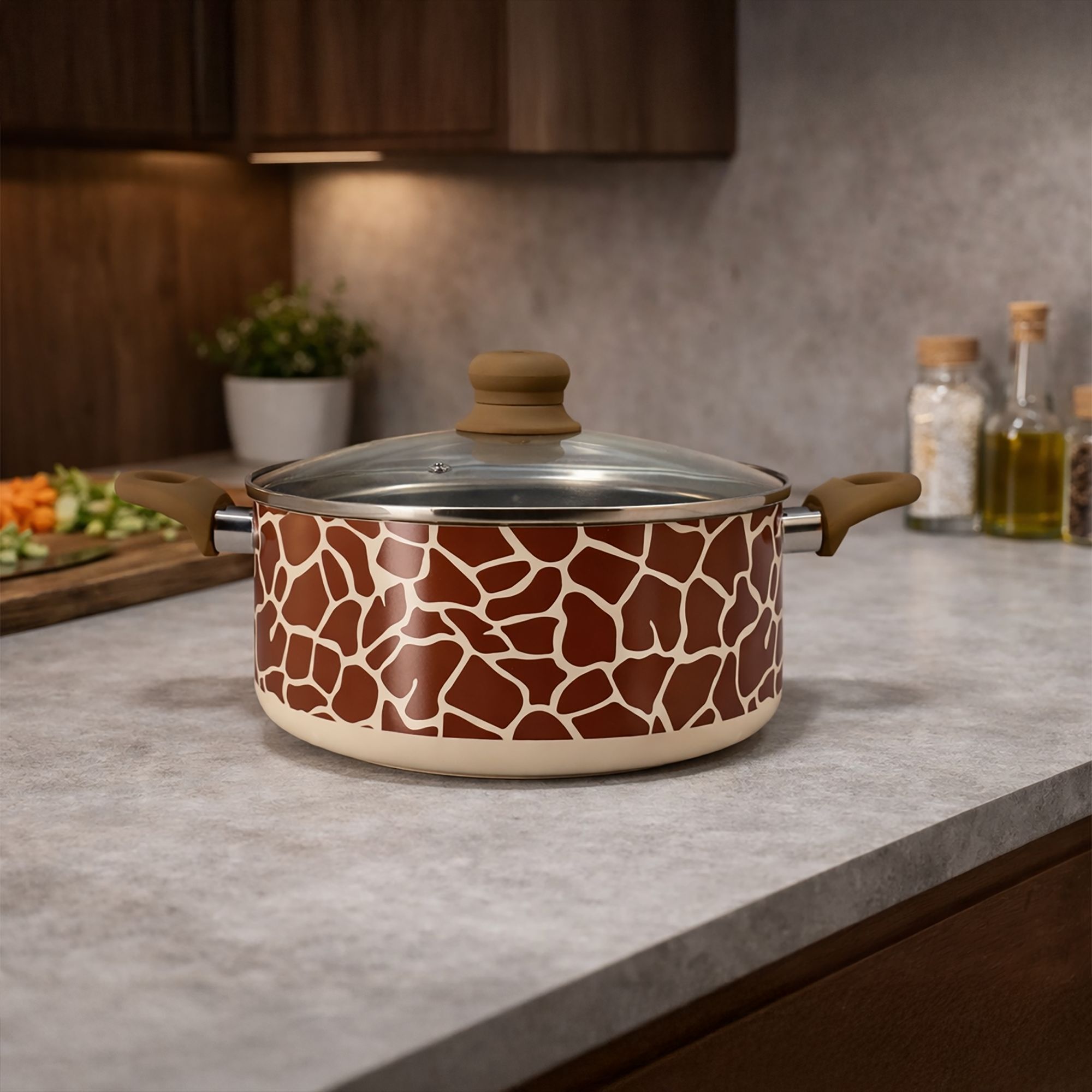 Faittout 24cm en aluminium et revêtement céramique girafe - tous feux ANIMALS