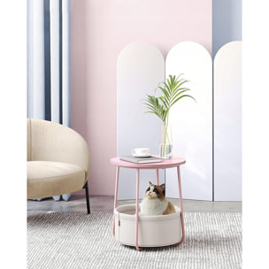 Tavolino rotondo moderno rosa pastello con cesto portaoggetti
