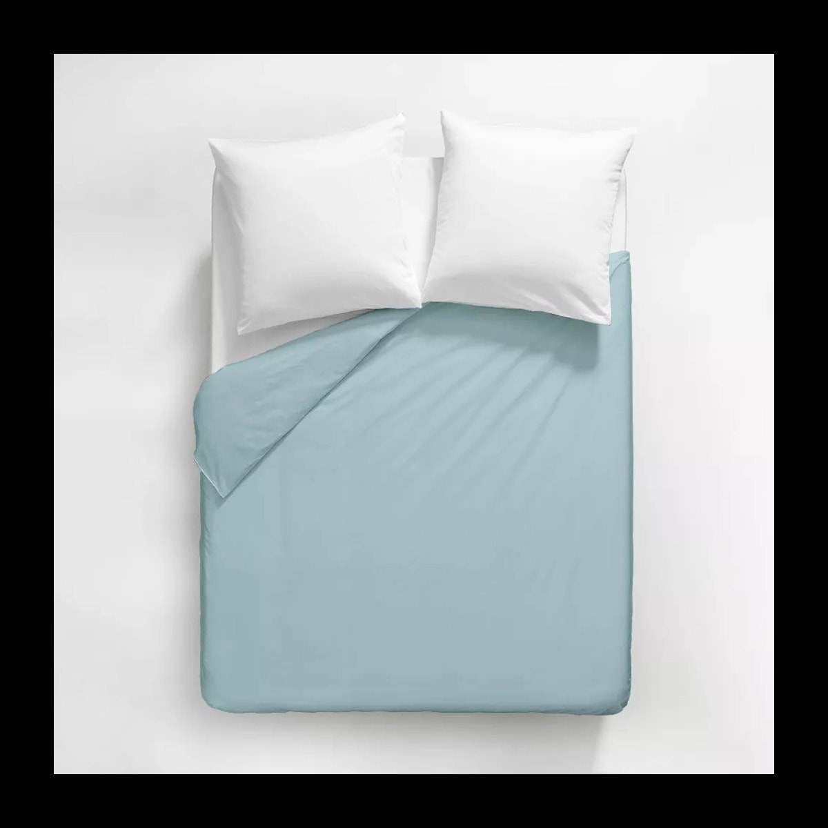 Housse de couette satin de coton uni bleu Ava uni mint