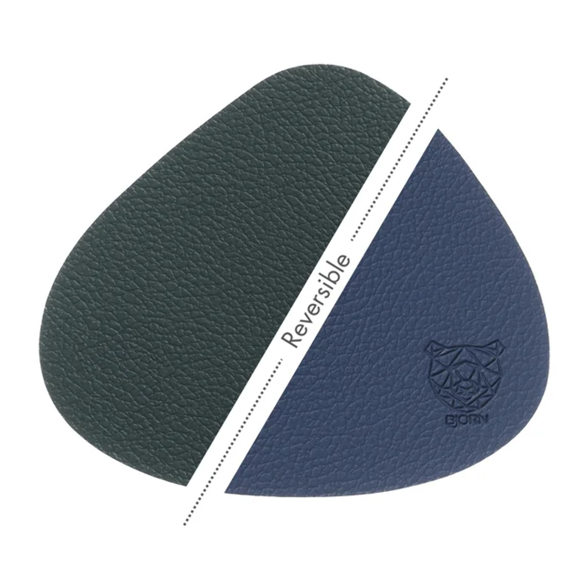 Sous-verre curve réversible - 6 pièces - Cuir recyclé bleu nuit et gris anthracite