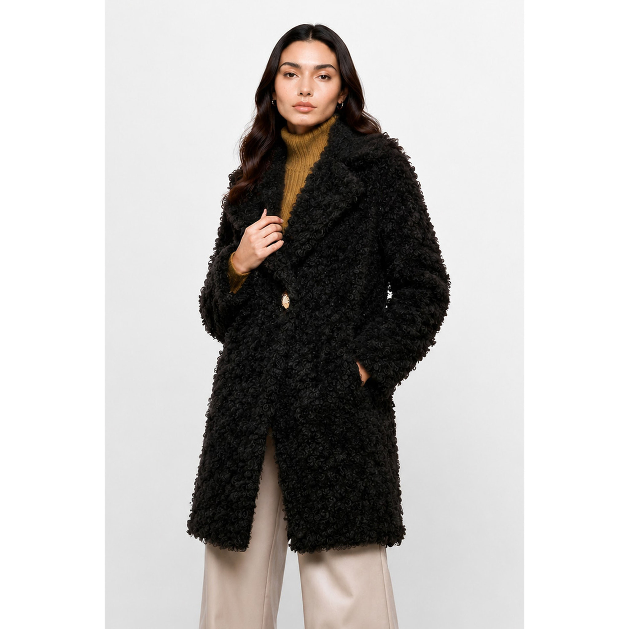 Kocca - Cappotto da donna in tessuto riccio con ampio collo Donna