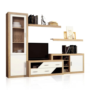 Salón modular con gran capacidad de almacenaje en cambria y blanco 280 cm Nuka V6 Cambria - Blanco