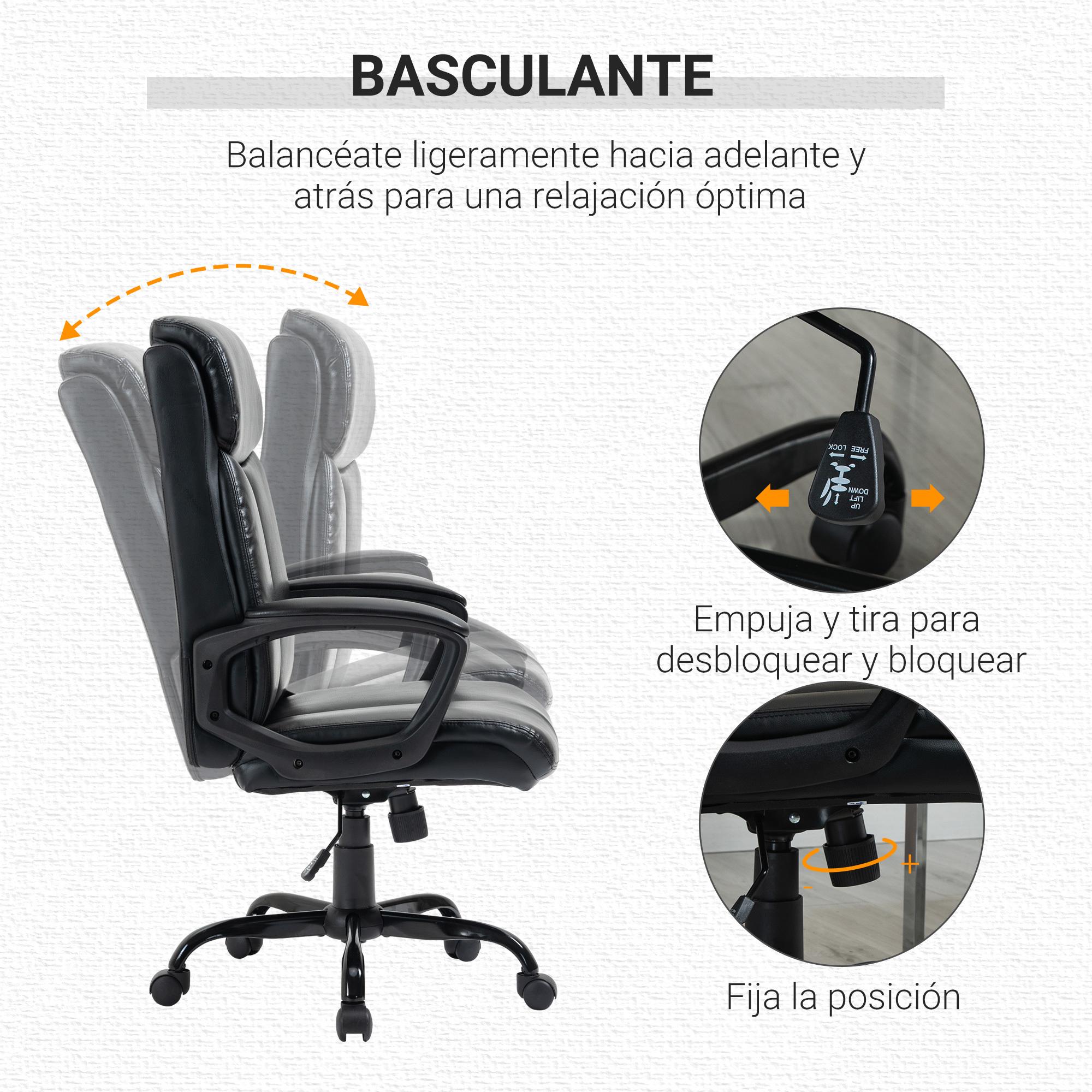 Silla de Oficina Giratoria Silla de Escritorio Ergonómica con Altura Ajustable Reposabrazos y Respaldo Acolchado de Piel Sintética 67x69x111-119 cm Negro