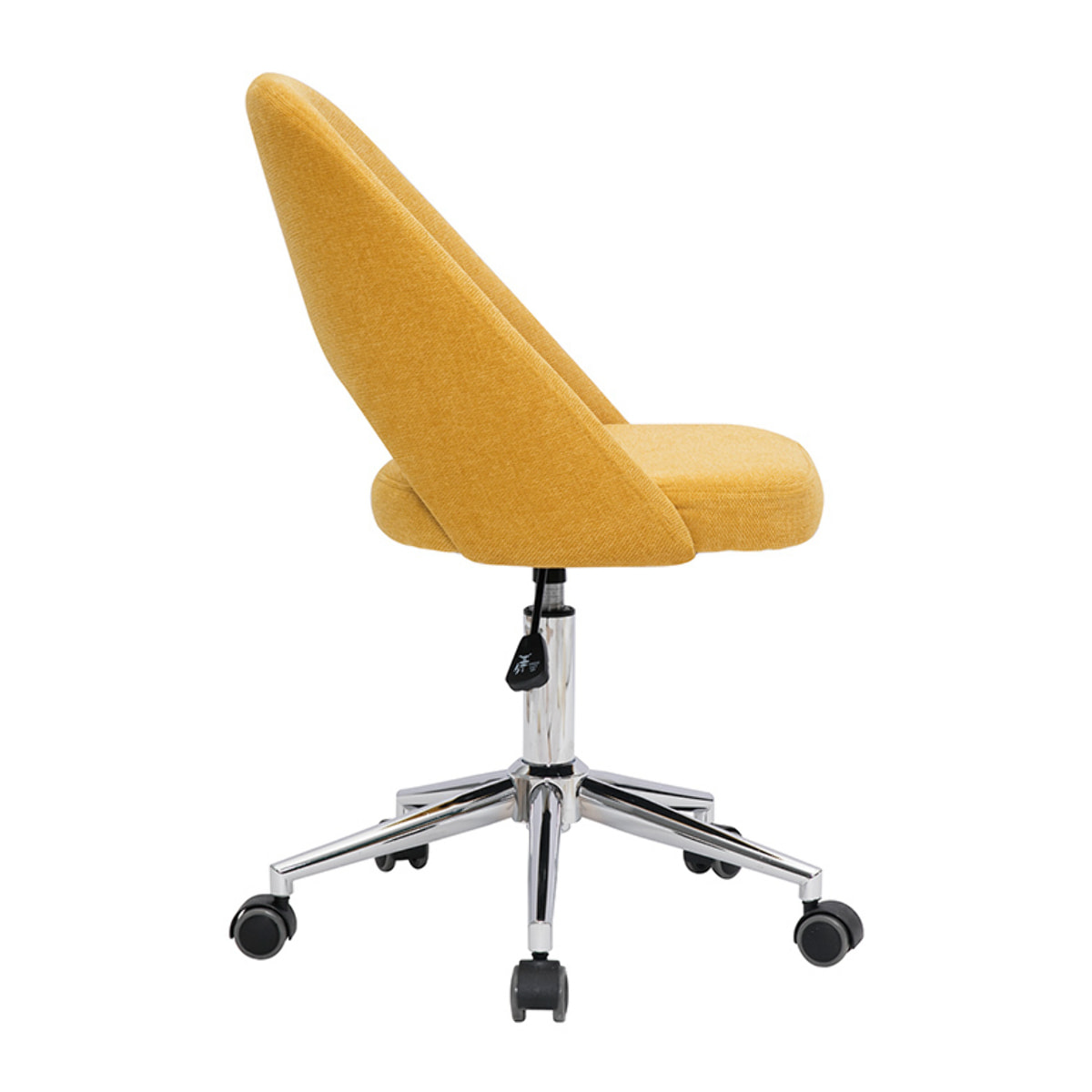 Chaise de bureau à roulettes en tissu effet velours texturé jaune moutarde et acier chromé COSETTE