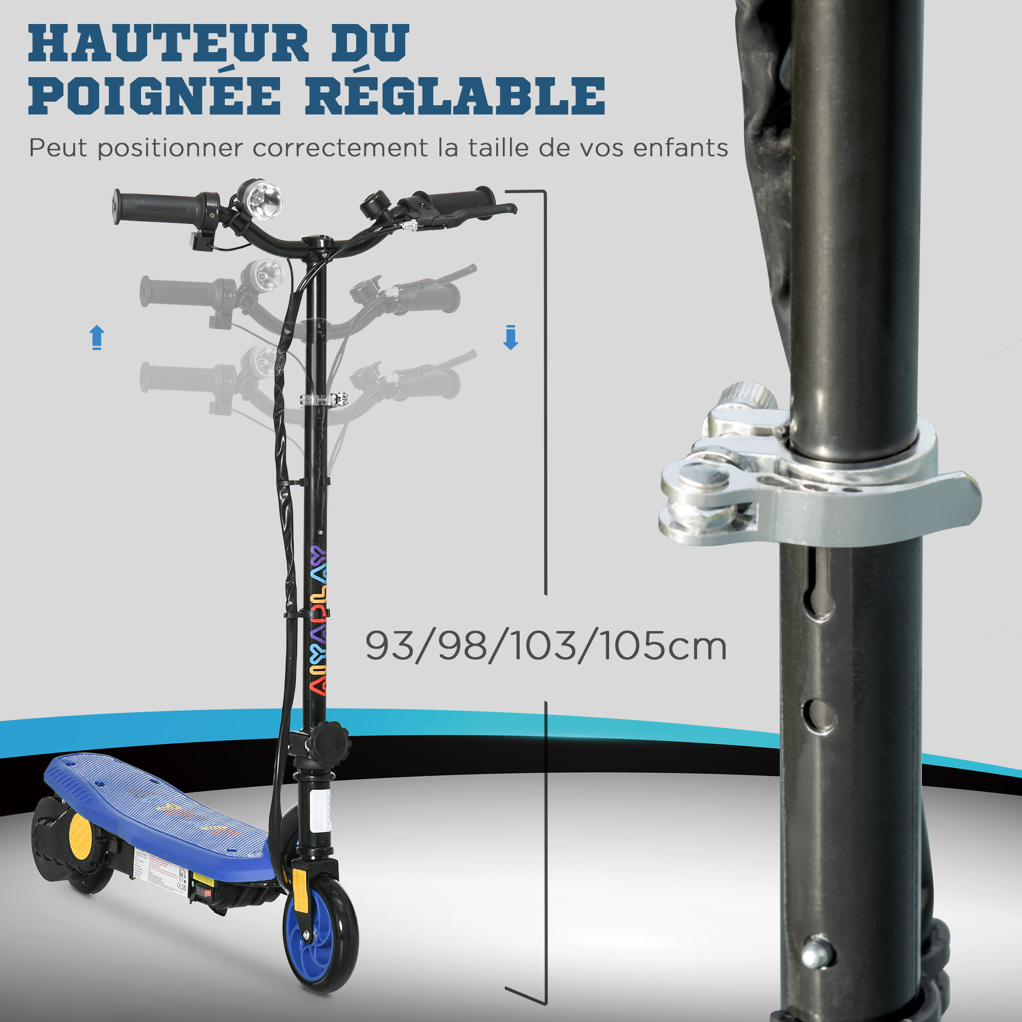 Trottinette électrique 120 W pliable pour enfant 7-14 ans 12 Km/h max. autonomie 10 Km max. bleu