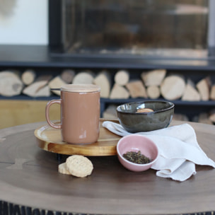 Tisanière en grès noisette avec couvercle en bois 350ml ANNA