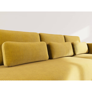Mahina - canapé d'angle droit 4 places convertible avec coffre en velours côtelé - Jaune