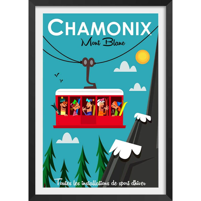 Poster de les grands montets Affiche + cadre en bois - Noir