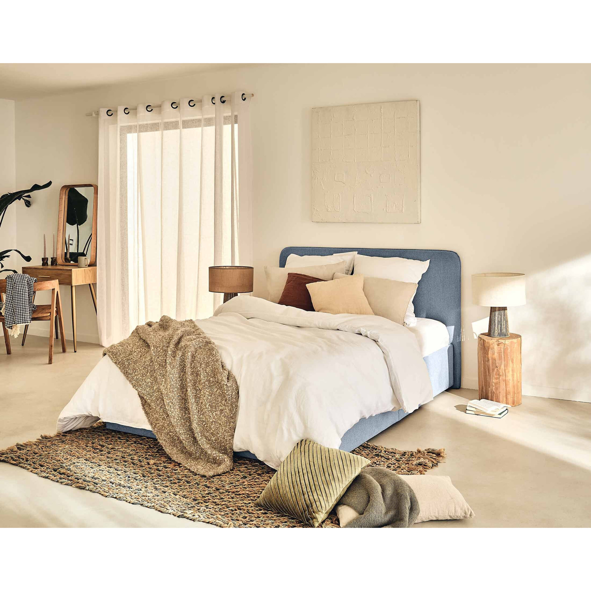 Goyave - lit coffre - 140x190 - en tissu - sommier inclus - Bleu