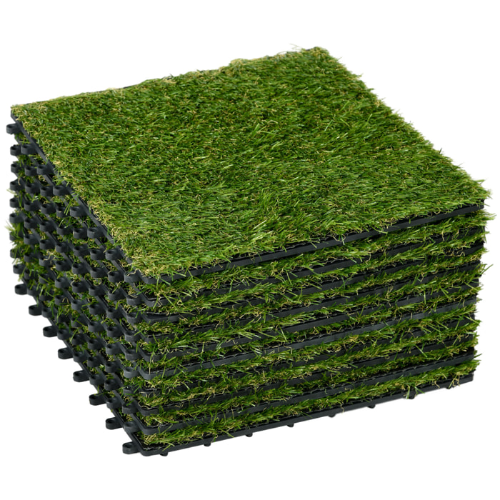 Gazon synthétique artificiel set de 10 dalles carreaux 30 x 30 cm épaisseur confort 3,5 cm à emboîter vert