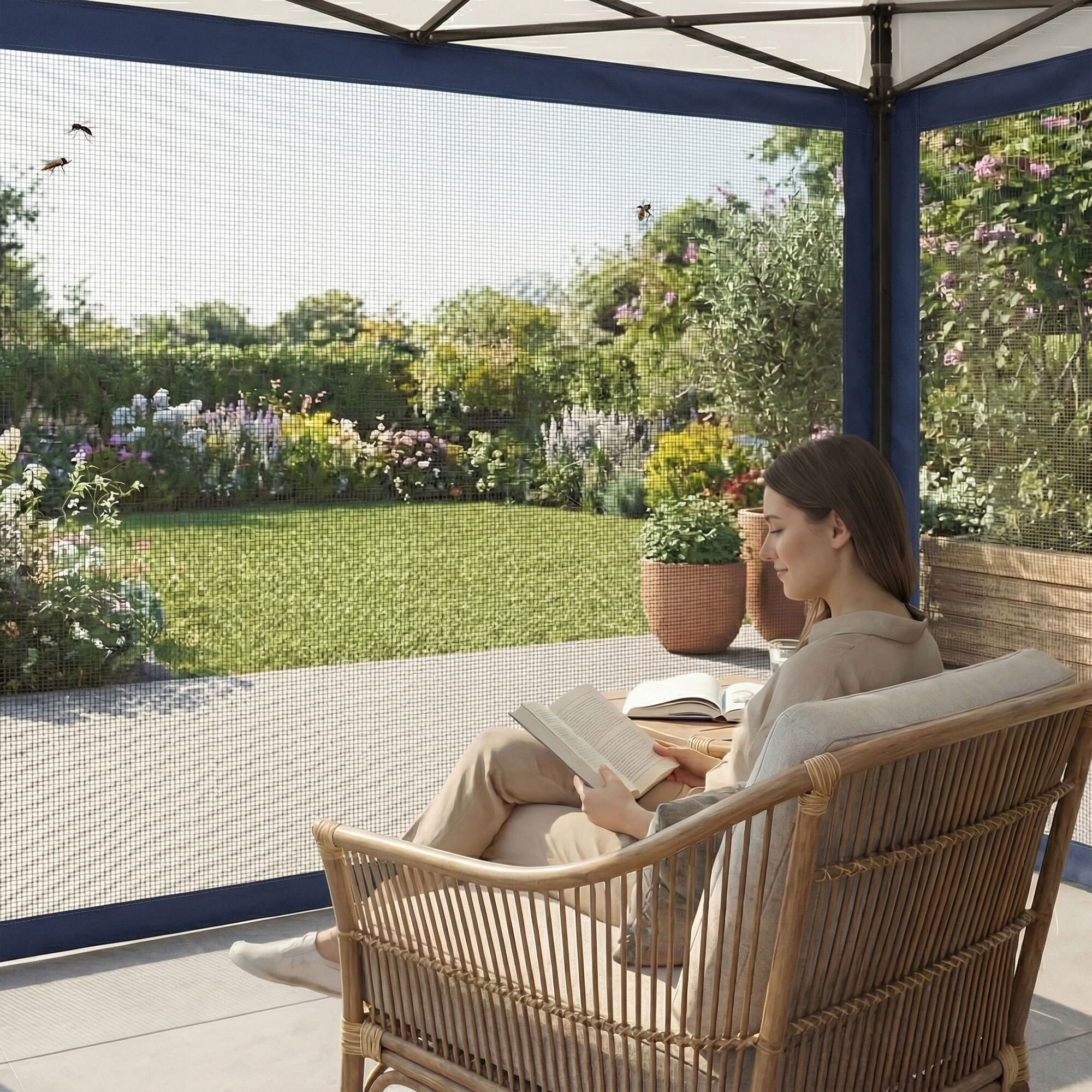 Telo zanzariera per gazebo da giardino. Zanzariera con velcro. 300X200H cm Blu