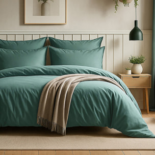 Parure Housse De Couette + 1 taie 100% Coton 57fils Bleu Canard