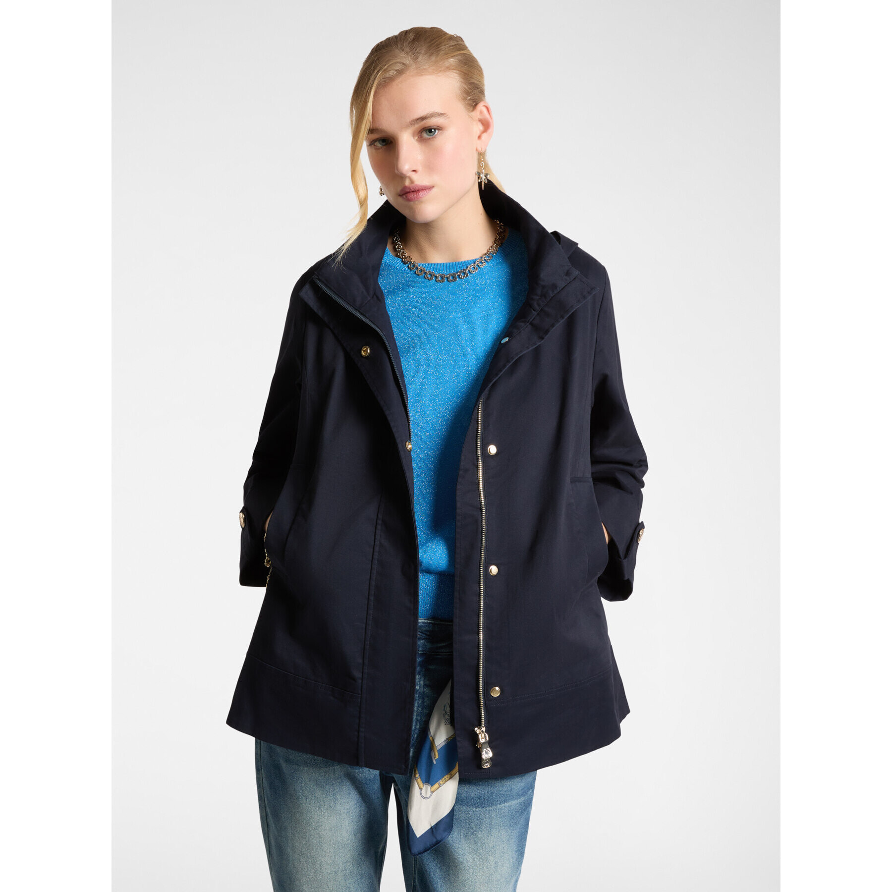 Elena Mirò - Parka in cotone con cappuccio - Blu
