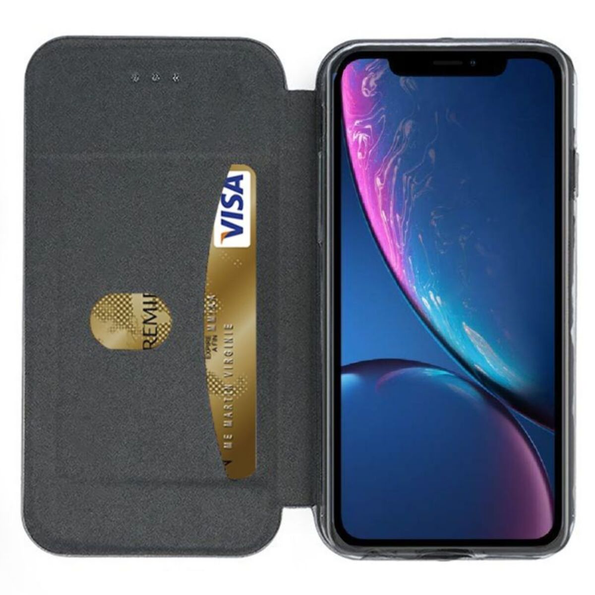 Pack IBROZ iPhone Xr cuir bleu + Verre trempé