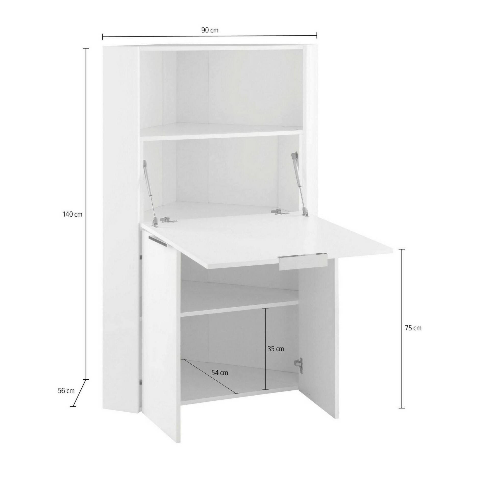 Scrivania Dcallejo, Mobile ad angolo con scaffali e piano da lavoro, Tavolo multiuso per ufficio, Scrivania salvaspazio, 100% Made in Italy, cm 70x57h140, Bianco e Ardesia