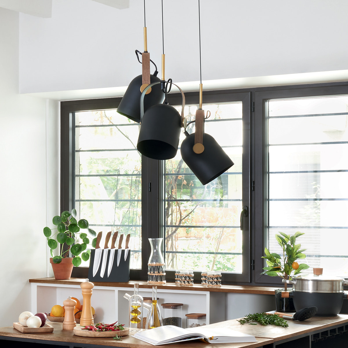 Suspension "Bil" - métal - noir & doré H83 cm