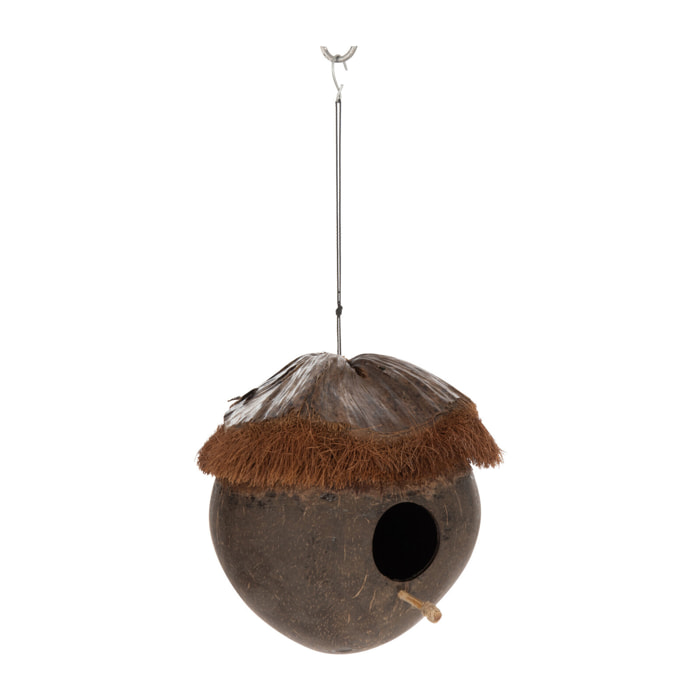 J-Line nichoir Oiseau Noix De Coco - rotin - marron