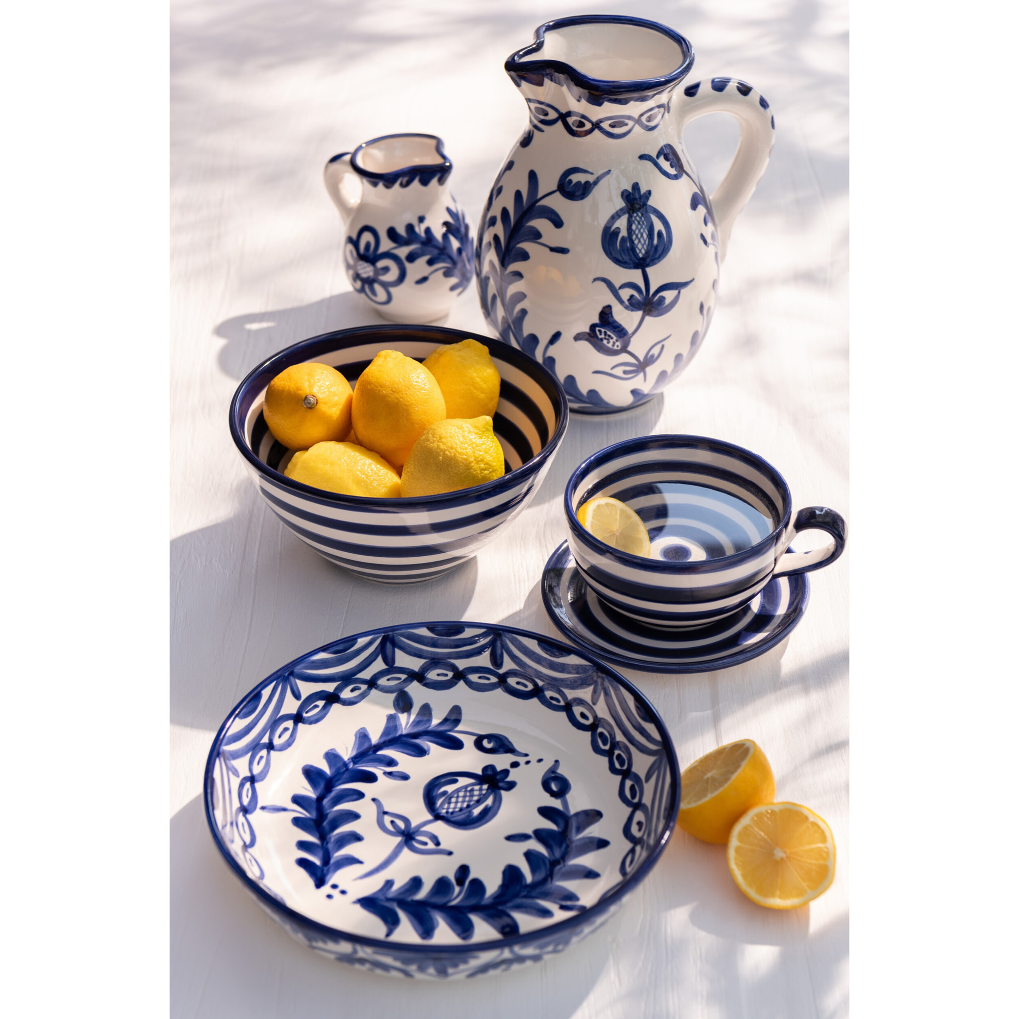 J-Line bol Granada Stripes High - céramique - blanc/bleu  - medium - Ø 22 cm