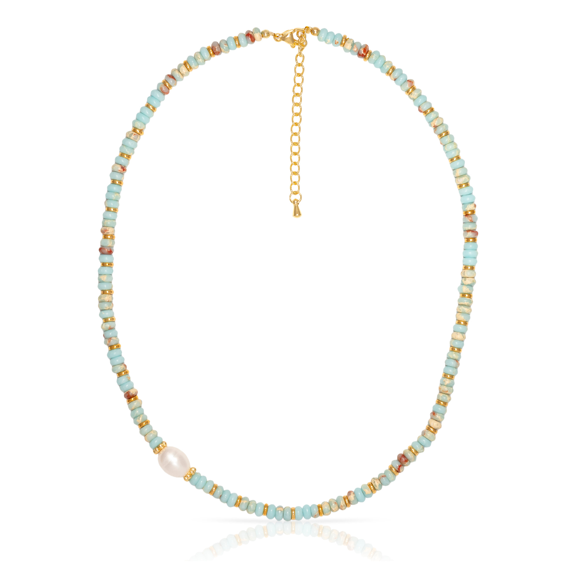 Collar de piedras Shou shan, perla blanca natural y cierre de mosquetón.