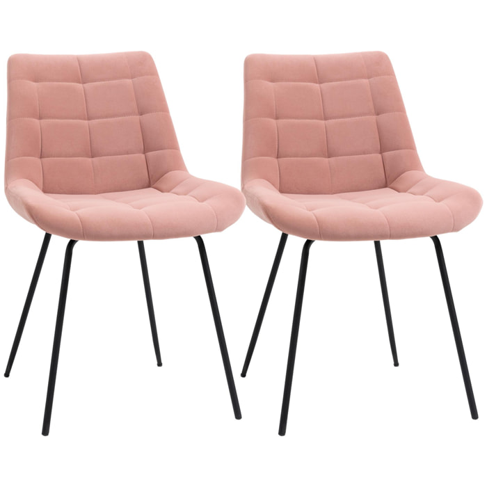 Lot de 2 chaises de salle à manger style chesterfield effet capitonné piètement acier noir velours rose poudré