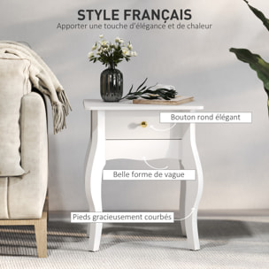 Lot de 2 tables d'appoint, bout de canapé avec pieds courbés, tiroir et plateau spacieux, table basse pour salon, chambre, 45 x 35 x 55 cm, blanc