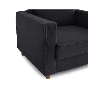 Jake - fauteuil en fausse fourrure - pieds en bois foncé - Noir