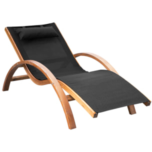 Transat chaise longue design style tropical bois massif naturel coloris beige noir