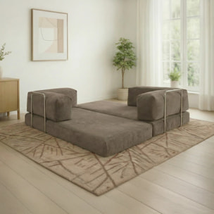 TRENDY - Canapé compressé 3 places modulable en velours côtelé taupe