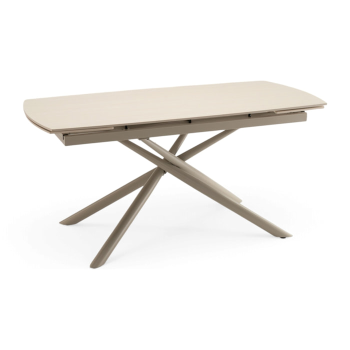 Tavolo allungabile BONIFACIO in ceramica,finitura travertino e gambe in metallo verniciato beige - 160-220×80x76 cm