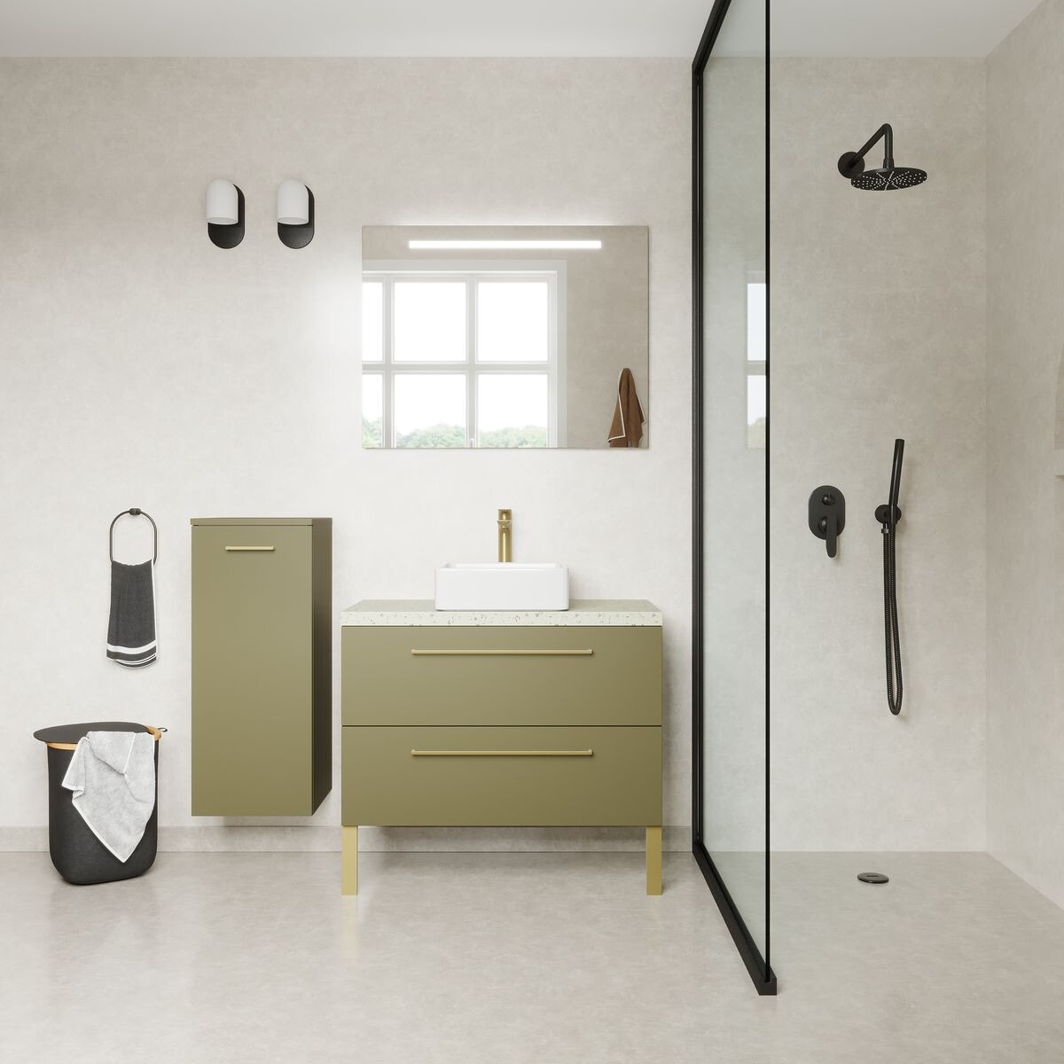 Meuble salle de bain vasque posée 2 tiroirs - GLASGOW