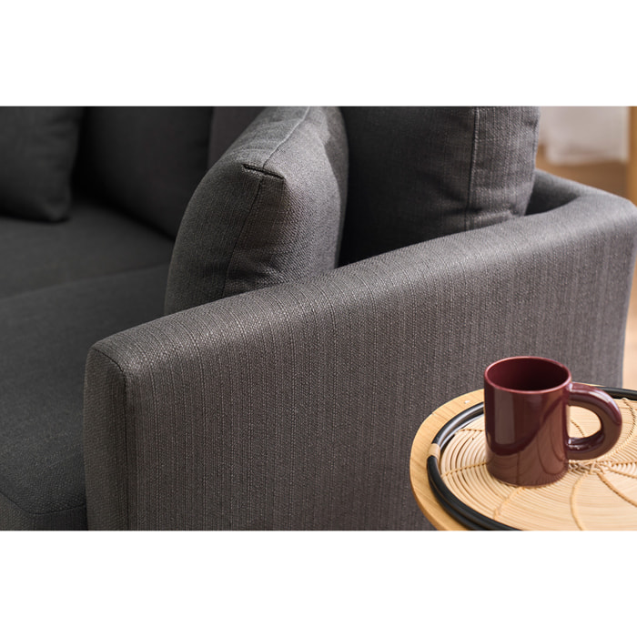 Canapé scandinave déhoussable 2 places en tissu gris foncé et bois clair OSLO