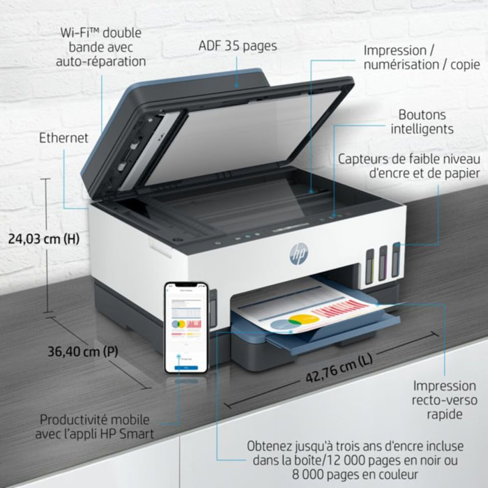 Imprimante jet d'encre HP Smart Tank 7306