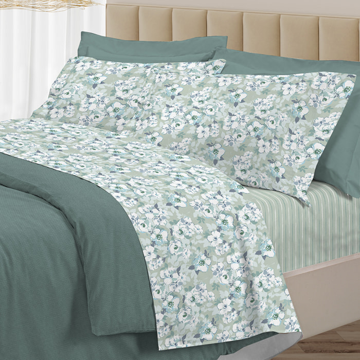 Completo letto indie verde in cotone 100% cotone