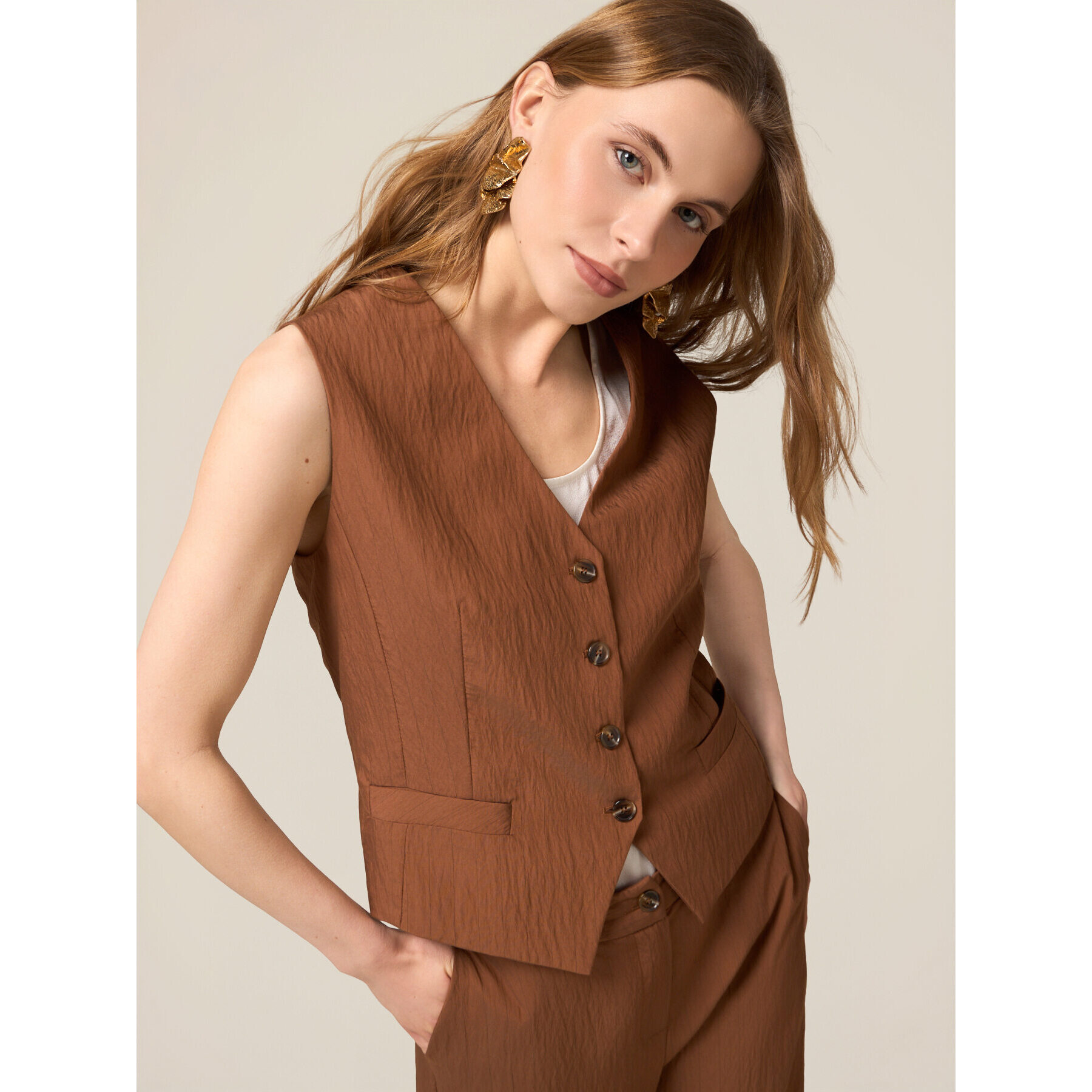 Oltre - Gilet in tessuto fluido - Marrone