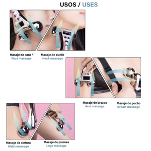 Massaggiatore facciale e corporeo. Funzioni di vibrazione, microcorrenti e luce infrarossa. Massaggia, libera le tensioni e migliora la tua pelle.