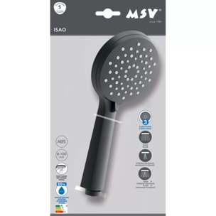 Pommeau de douche MSV Isao Ø 100 mm avec flexible 150 cm – 3 fonctions – Économie d'eau 69 % – Noir matt